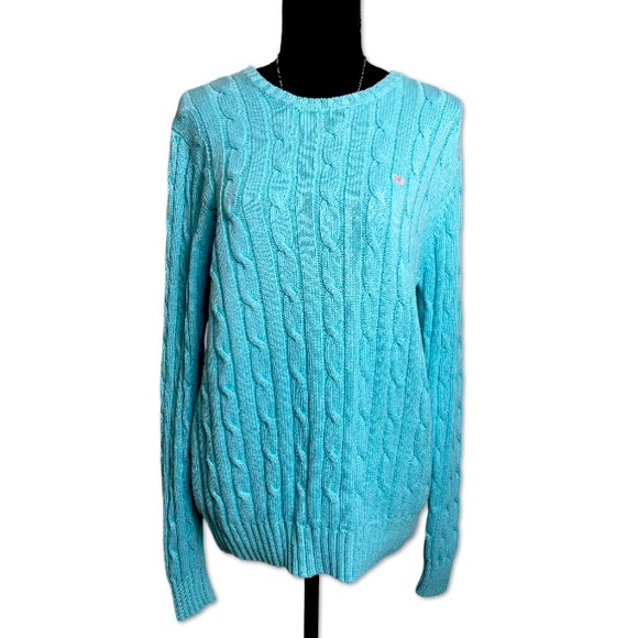 Vineyard Vines Sweaters - Vineyard Vines Womens Kelly Street Cable Knit Sweater Size L Robins Egg Blue.